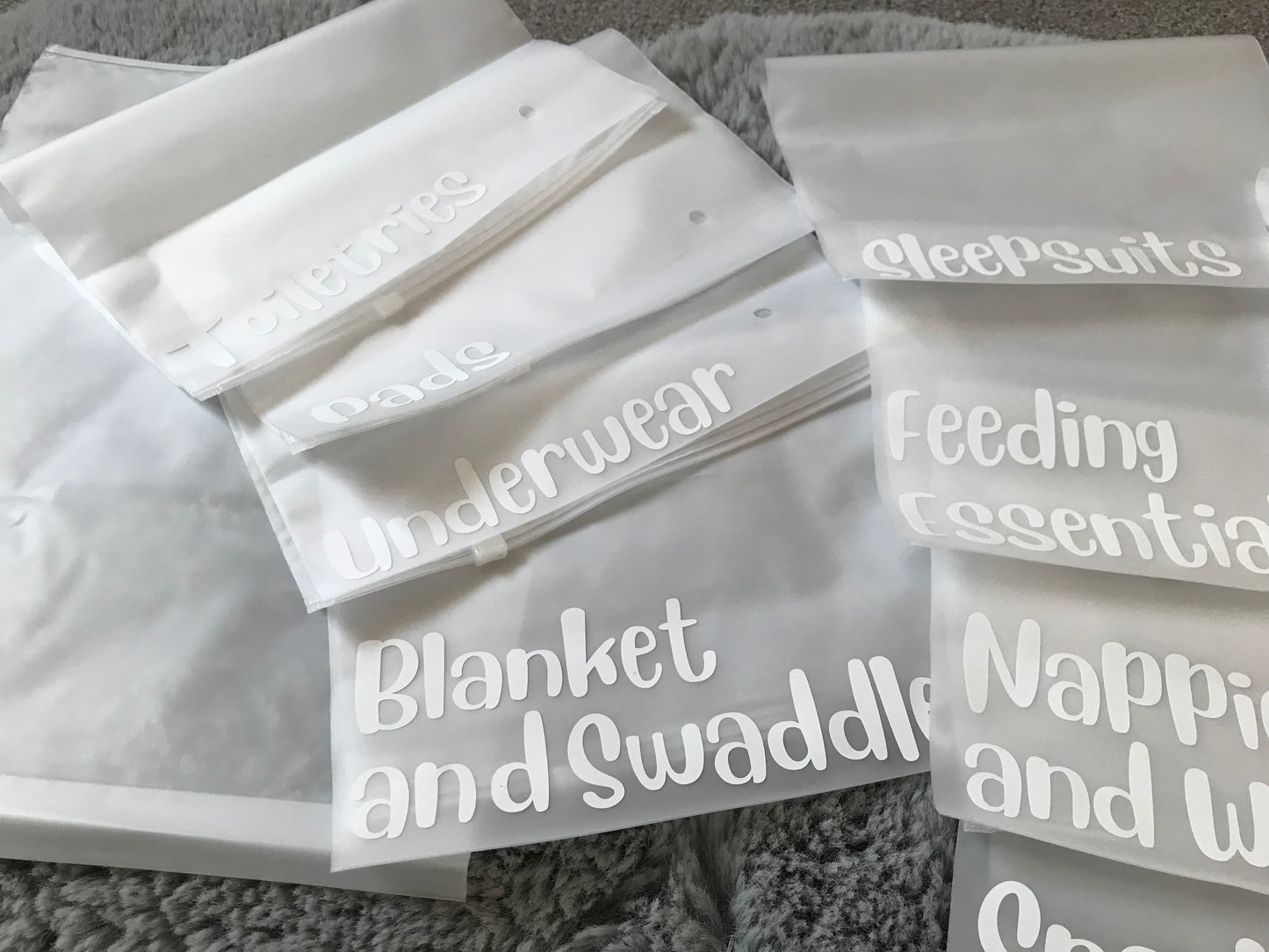 Trendy Birthing Partner Bag: Hospital Bag Organization Kit with 15 Labels.