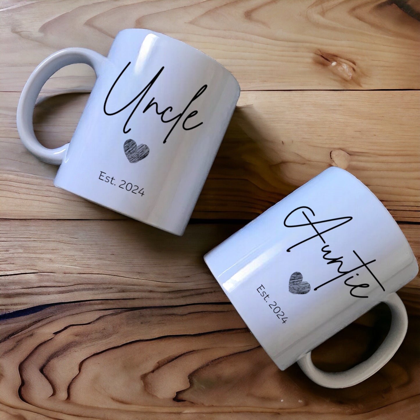 Uncle and Auntie Mug Set - Ceramic Coffee Cup with Personalized Established Year - Sturdy, Printed Drinkware Stylish