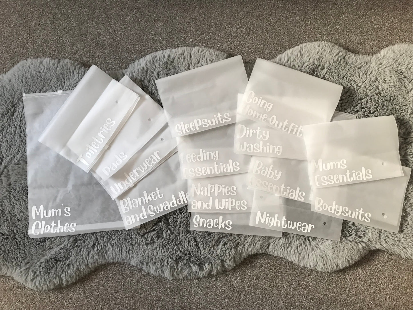 Trendy Birthing Partner Bag: Hospital Bag Organization Kit with 15 Labels.