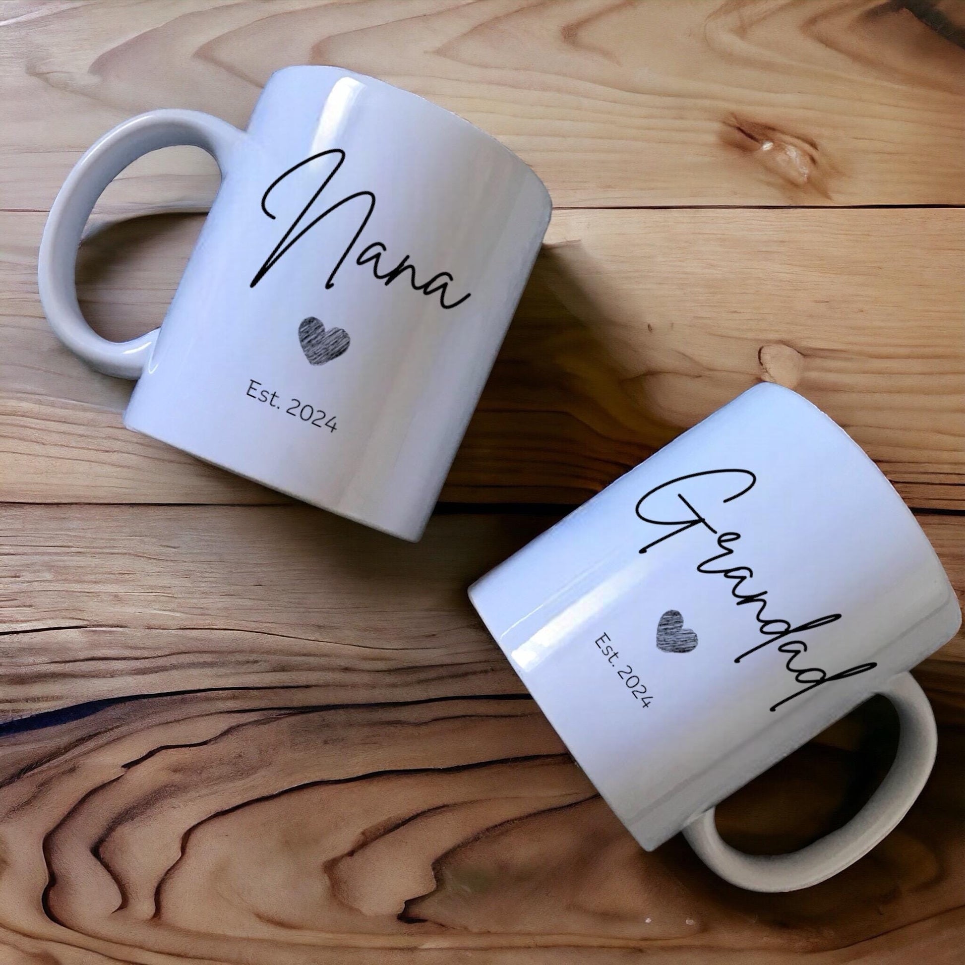 Premium Ceramic Nana and Grandad Mug Set - Personalized and Stylish Gift for New Grandparents - Printed, Coffee Drinkware Drink Washable Cup